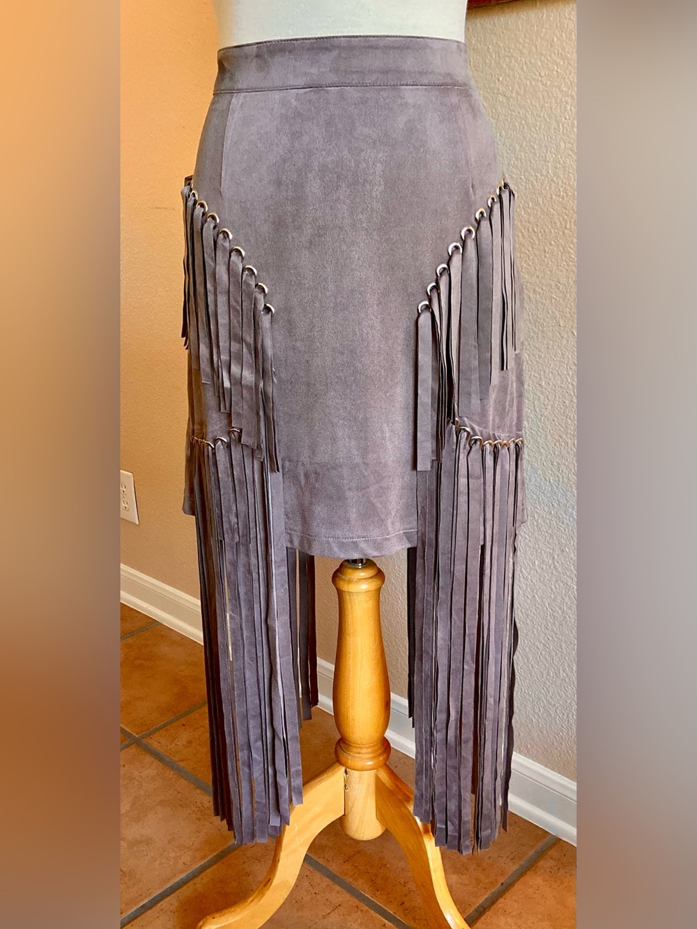 Skirt - NWT - Blue B Brand - Tiered Faux Suede - Long Fringe. 
Size Large